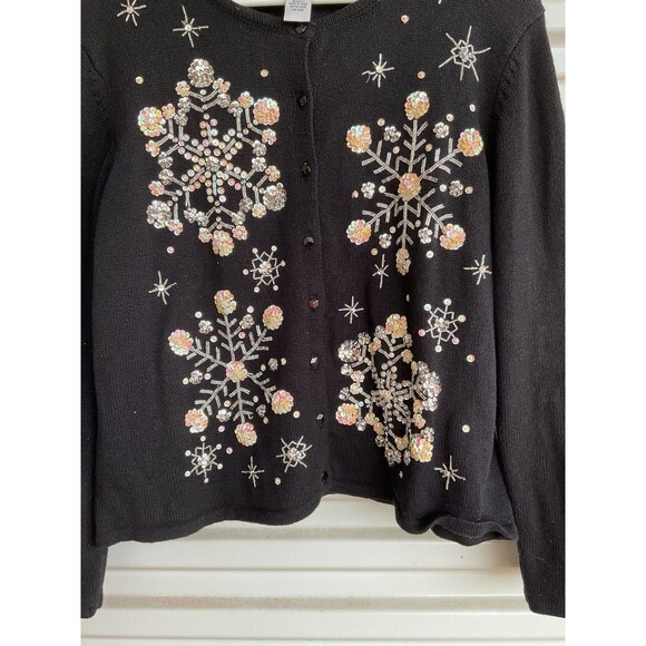 Heirloom Collectibles Women's Cardigan Sweater 2004 Size L Black Snowflake - Picture 4 of 4